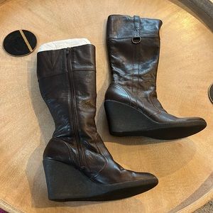 9 West Brown knee-high platform wedges - size 8